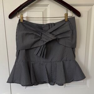 Wayf Black & White Gingham Tie-Front Ruffle Mini Skirt